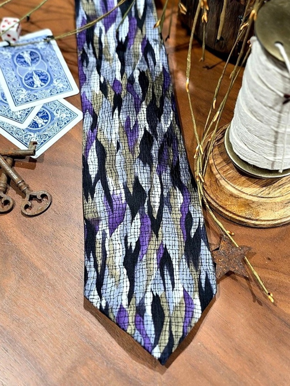 Stonehenge under a microscope, Scotch Silk Abstract Tie in Purple & Black Like N